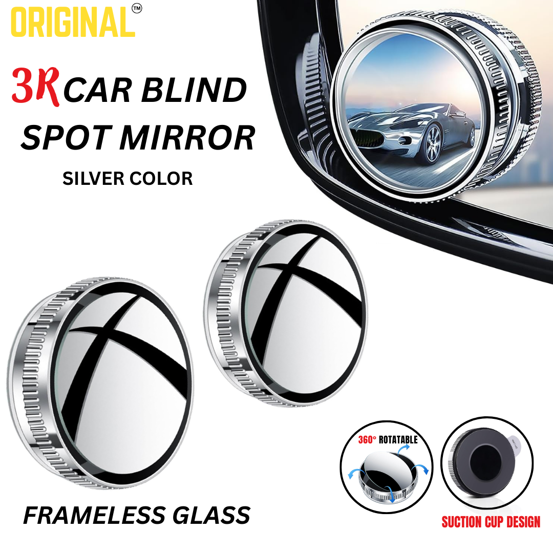 2 PCS CAR VACUUM BLIND SPOT MIRROR DESIGN 360° HIGH QUALITY-SILVER CONVEX MIRROR