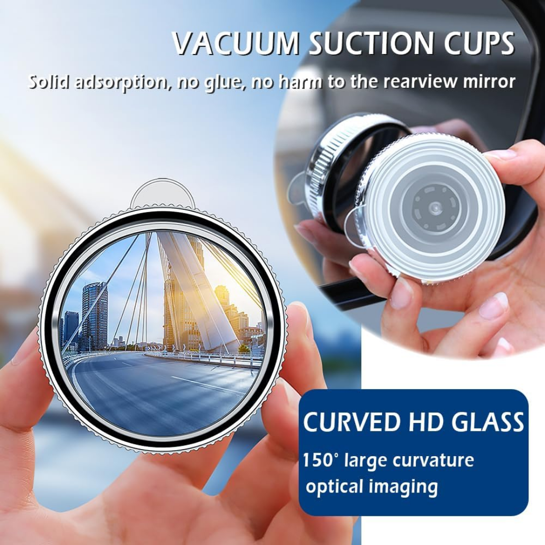 2 PCS CAR VACUUM BLIND SPOT MIRROR DESIGN 360° HIGH QUALITY-SILVER CONVEX MIRROR