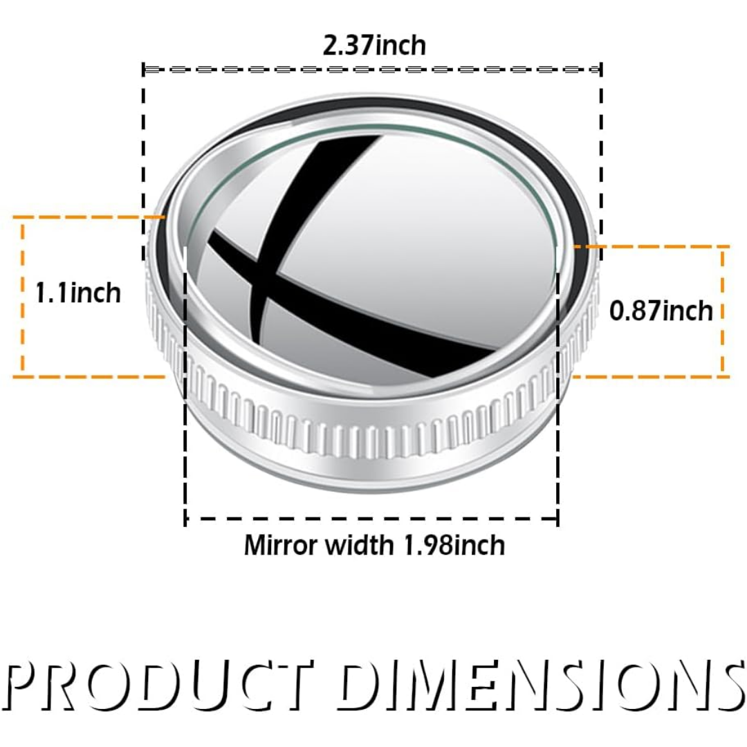 2 PCS CAR VACUUM BLIND SPOT MIRROR DESIGN 360° HIGH QUALITY-SILVER CONVEX MIRROR
