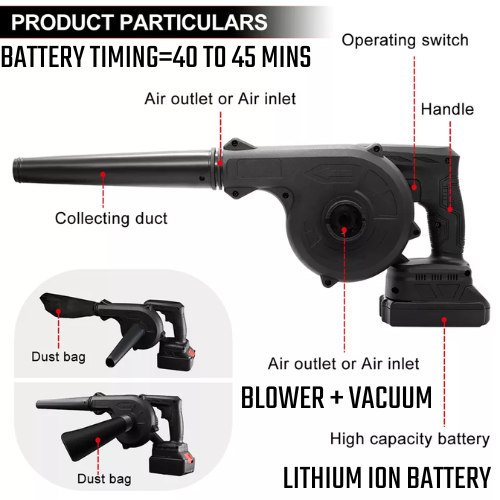 PORTABLE CAR BLOWER WITH BATTERY 40 MINS BATTERY TIMING - HIGH POWER PRESSURE