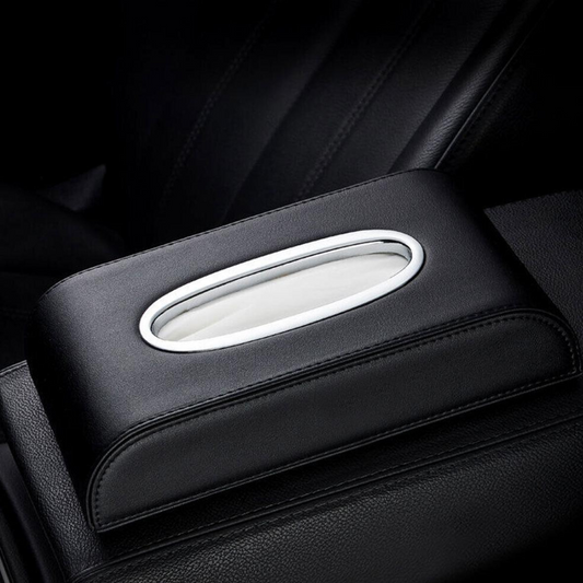 PU LEATHER CAR TISSUE BOX UNIVERSAL -BLACK HIGH QUALITY LEATHER