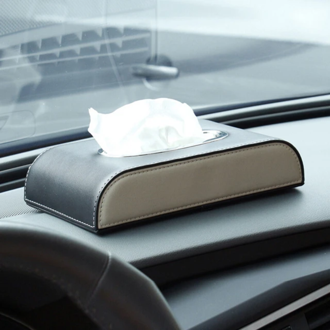 HIGH QUALITY TISSUE BOX - PU LEATHER - BLACK & BEIGE - PREMIUM DESIGN