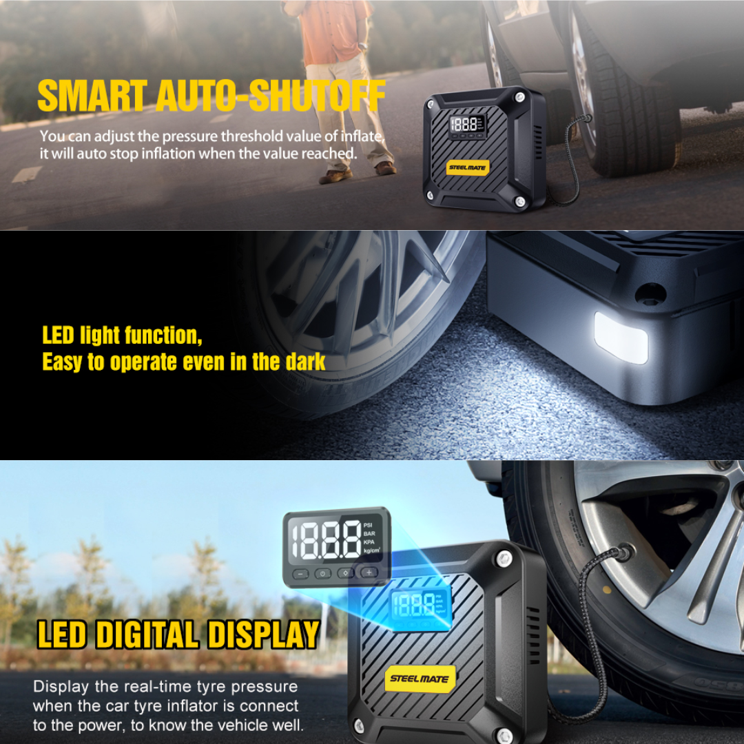 STEELMATE T5 Car Tyre Air Compressor Pump - Motorcycle - 6 MONTHS WARRANTY