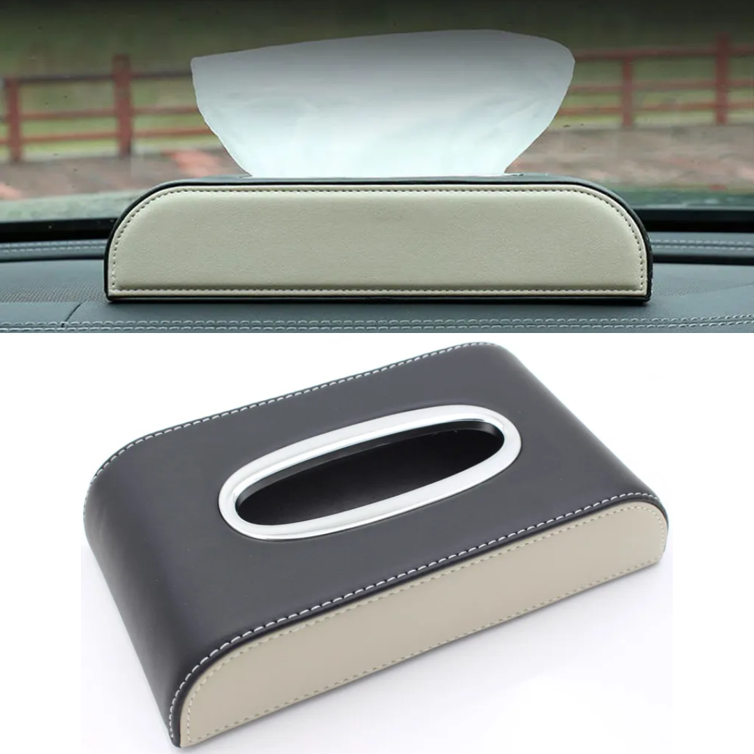 HIGH QUALITY TISSUE BOX - PU LEATHER - BLACK & BEIGE - PREMIUM DESIGN