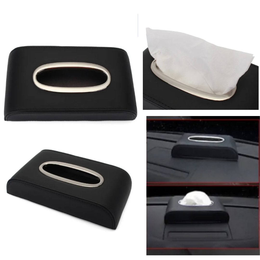 PU LEATHER CAR TISSUE BOX UNIVERSAL -BLACK HIGH QUALITY LEATHER