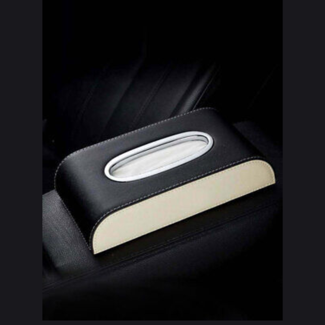 HIGH QUALITY TISSUE BOX - PU LEATHER - BLACK & BEIGE - PREMIUM DESIGN