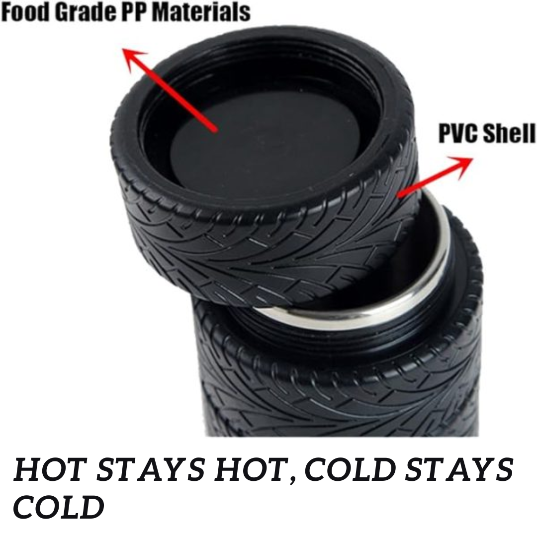 TYRE WATER BOTTLE, STAINLESS STEEL COFFEE MUG, 320ML FOR COLD - HOT