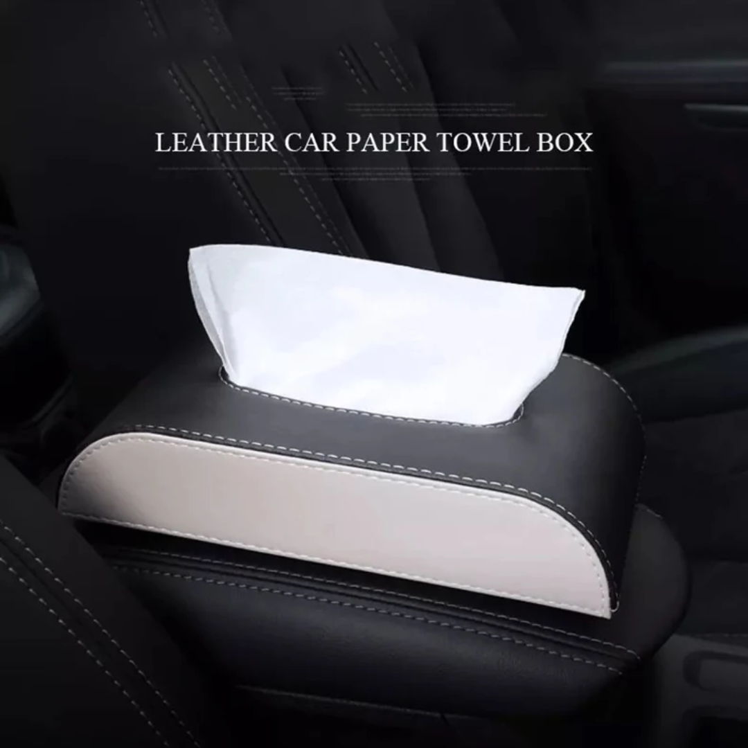 HIGH QUALITY TISSUE BOX - PU LEATHER - BLACK & BEIGE - PREMIUM DESIGN