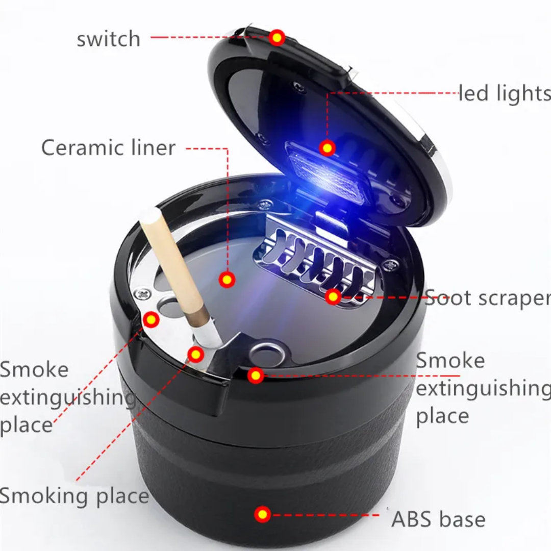 CAR ASH TRAY CERAMIC CUP CIGARRETE HOLDER WITH LED LIGHT