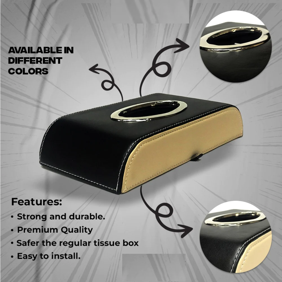 HIGH QUALITY TISSUE BOX - PU LEATHER - BLACK & BEIGE - PREMIUM DESIGN