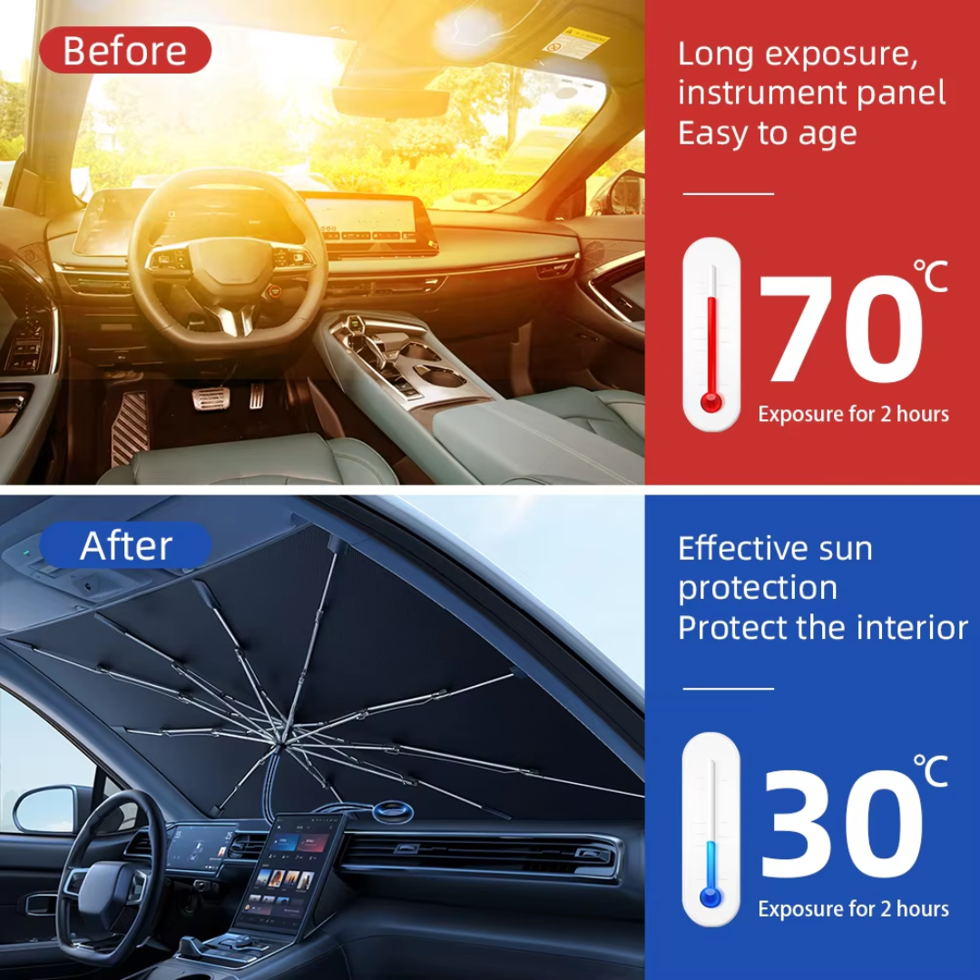 UNIVERSAL CAR UMBRELLA WINDSCREEN SUNSHADE 130 BY 75 CM FOR SUV -CROSS OVER -SEDAN CARS