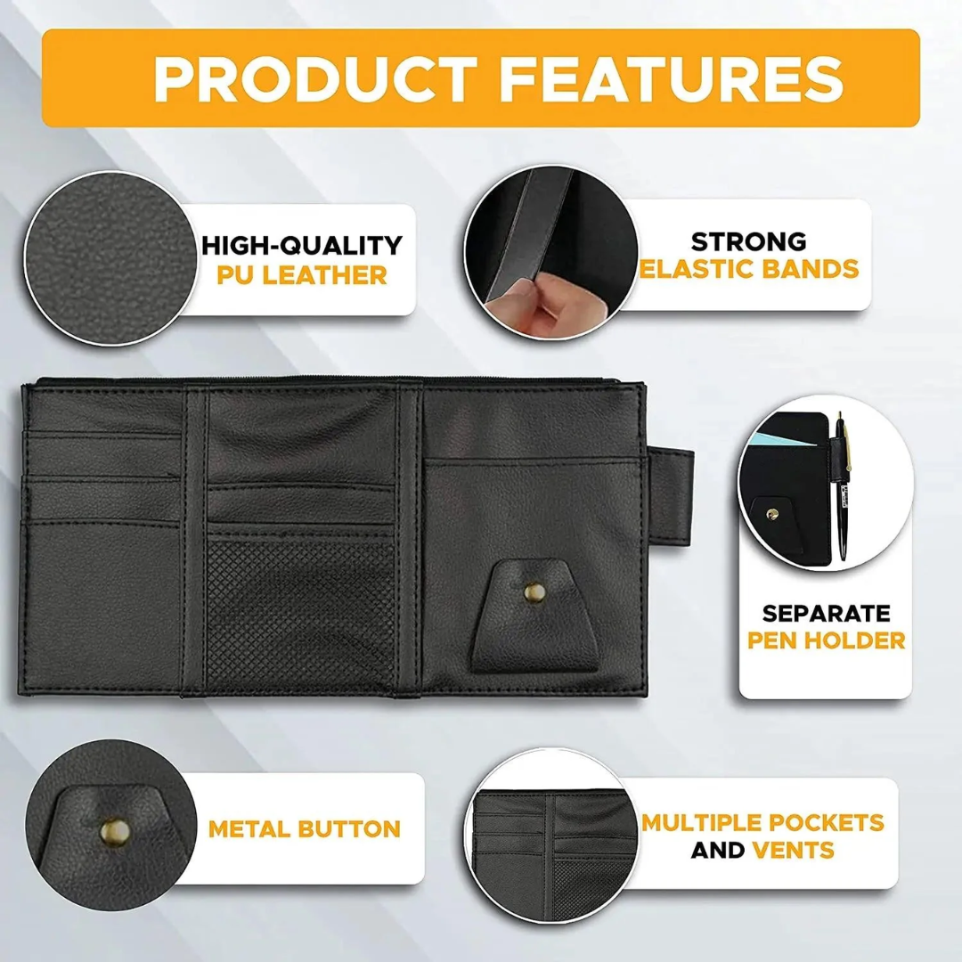 CAR SUN VISOR ORGANIZER MULTI-POCKET AUTO INTERIOR DOCUMENTS PEN