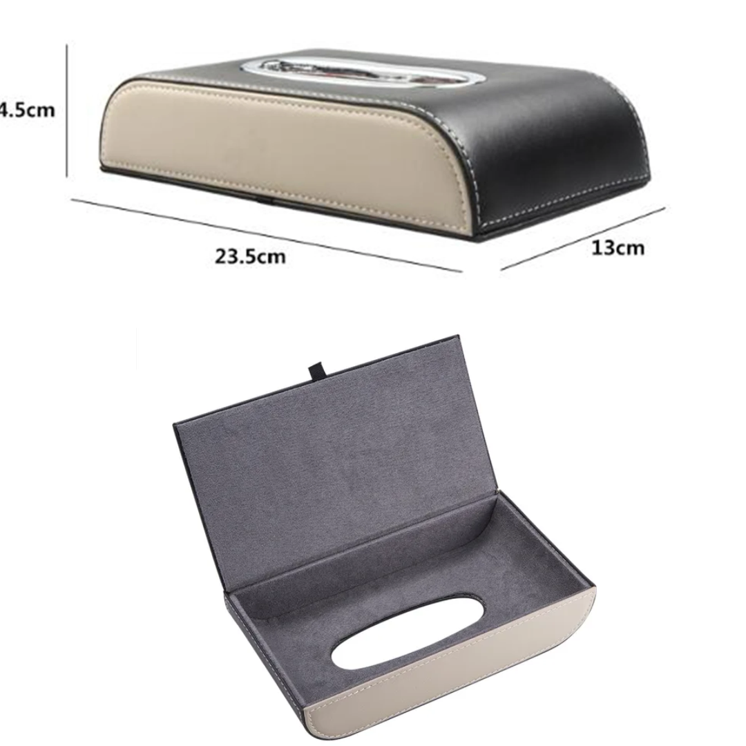 HIGH QUALITY TISSUE BOX - PU LEATHER - BLACK & BEIGE - PREMIUM DESIGN