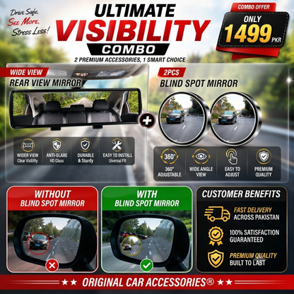 REAR VIEW  MIRROR + 2PCS CAR BLIND SPOT MIRROR
