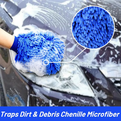MICROFIBER WASH MITT - BLUE THICK AND ABSORBENT SCRATCH FREE  - CAR CLEANING