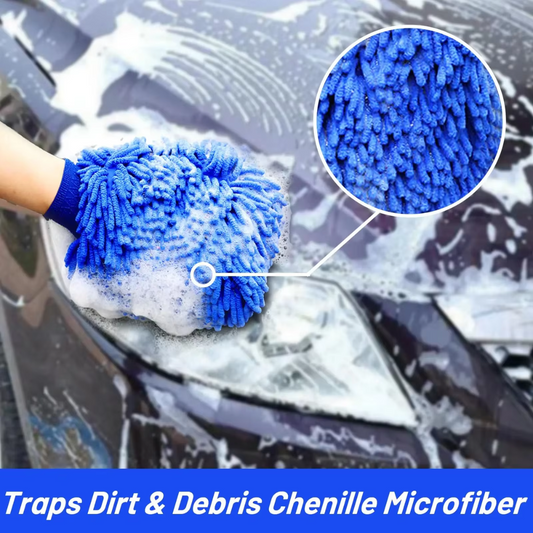 MICROFIBER WASH MITT - BLUE THICK AND ABSORBENT SCRATCH FREE  - CAR CLEANING