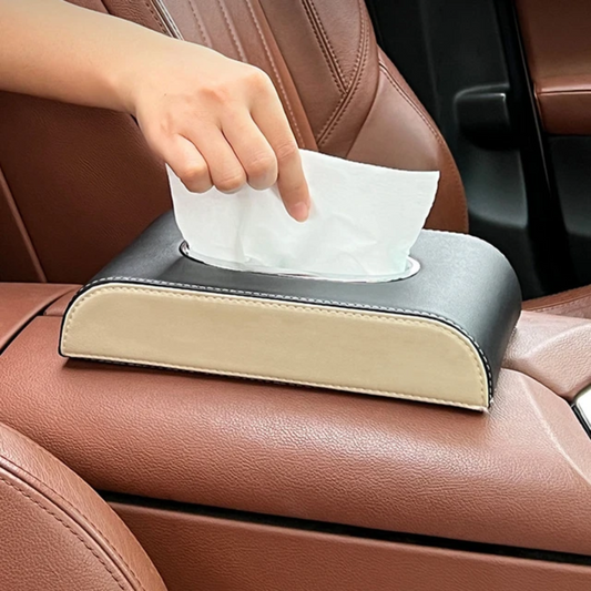 HIGH QUALITY TISSUE BOX - PU LEATHER - BLACK & BEIGE - PREMIUM DESIGN