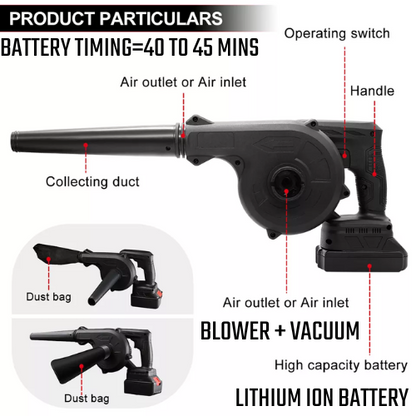 PORTABLE CAR BLOWER WITH BATTERY 40 MINS BATTERY TIMING - HIGH POWER PRESSURE