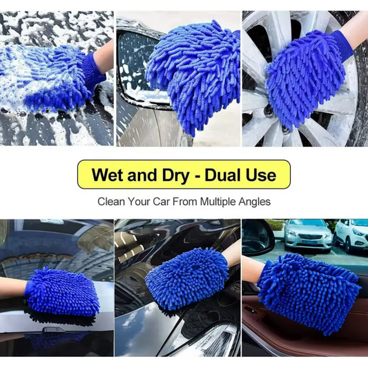 MICROFIBER WASH MITT - BLUE THICK AND ABSORBENT SCRATCH FREE  - CAR CLEANING