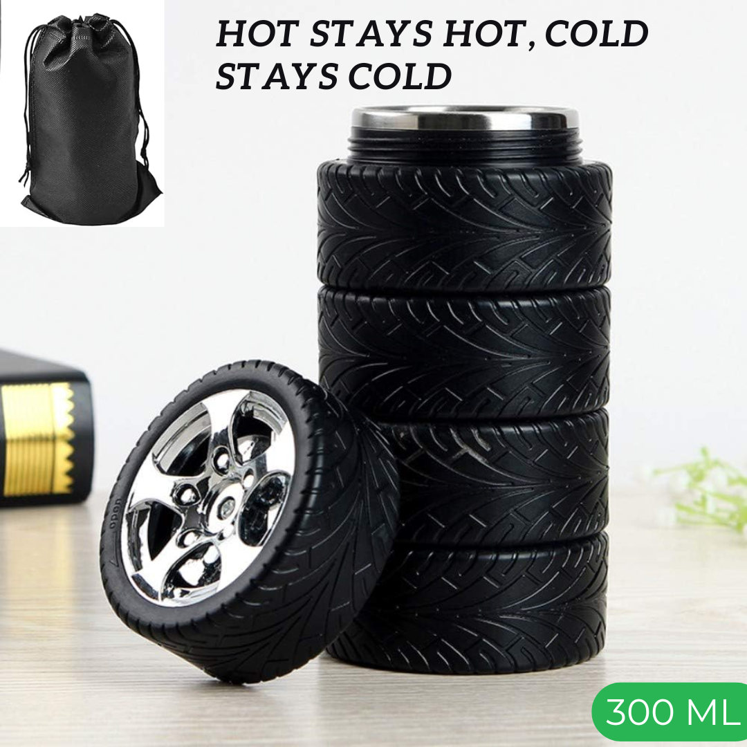 TYRE WATER BOTTLE, STAINLESS STEEL COFFEE MUG, 320ML FOR COLD - HOT