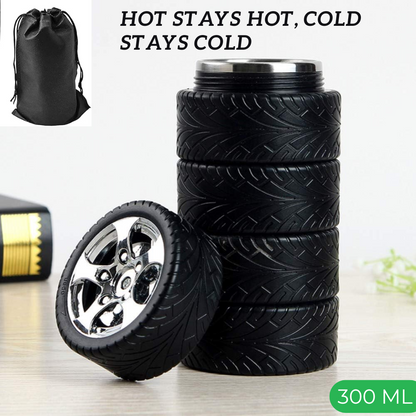 TYRE WATER BOTTLE, STAINLESS STEEL COFFEE MUG, 320ML FOR COLD - HOT