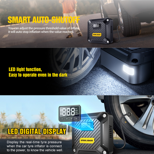 STEELMATE T5 Car Tyre Air Compressor Pump - Motorcycle -  6 MONTHS WARRANTY