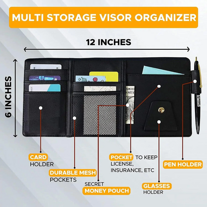 CAR SUN VISOR ORGANIZER MULTI-POCKET AUTO INTERIOR DOCUMENTS PEN